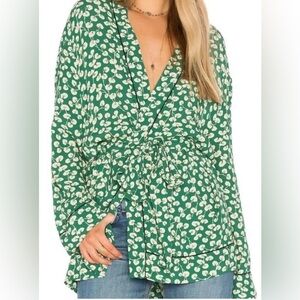 Ganni Dalton Floral Print Crepe Wrap Top